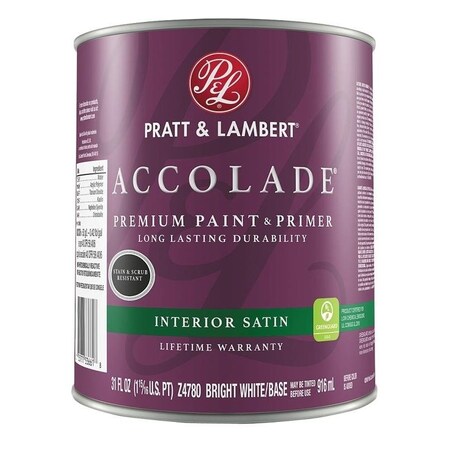Pratt & Lambert Accolade Z4700 Paint and Primer, Satin, Bright White Base, 31 oz 0000Z4780-14